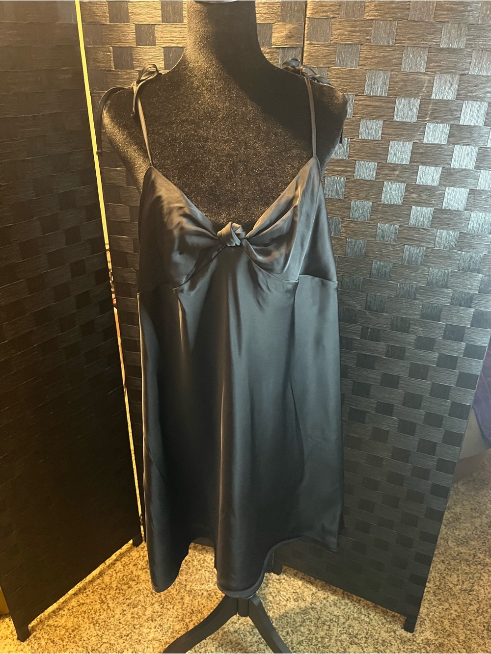 No Boundaries Black Satin Tie-Front Slip Dress